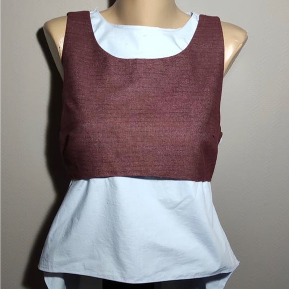 Zara Trafaluc One-piece Layered Light Blue and Brown Blouse - Picture 2 of 12